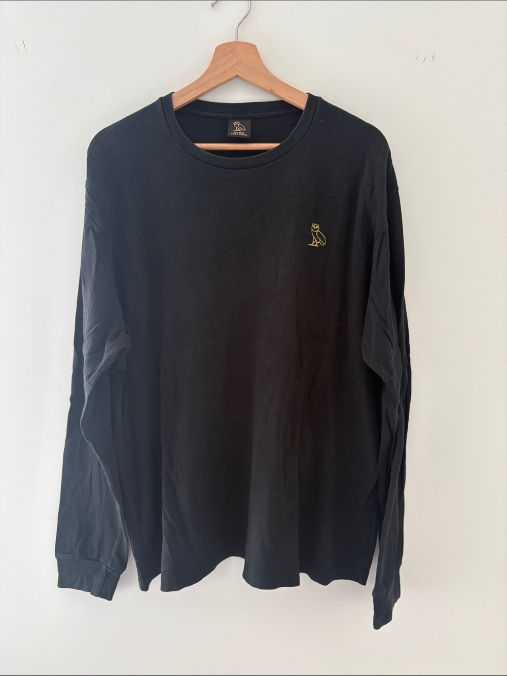 OVO Black Long Sleeve Crew with Gold Owl Embroidery